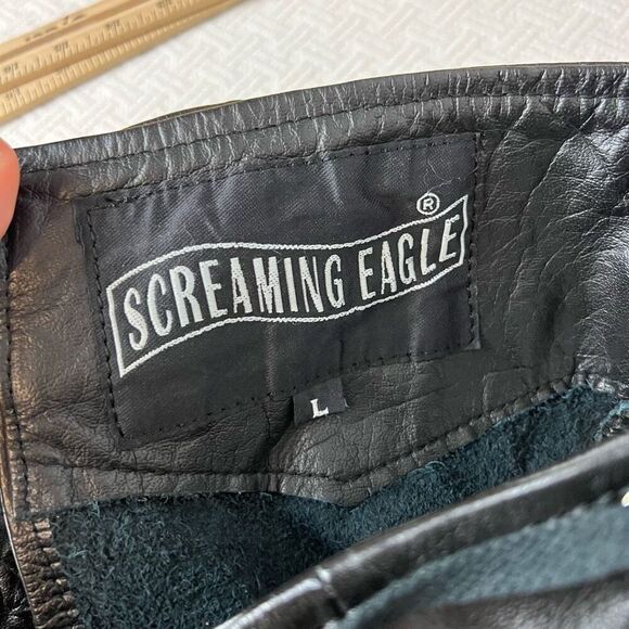 Vintage Screaming Eagle Black Leather Jacket Size 40 With Leather Chaps Large - Picture 14 of 16